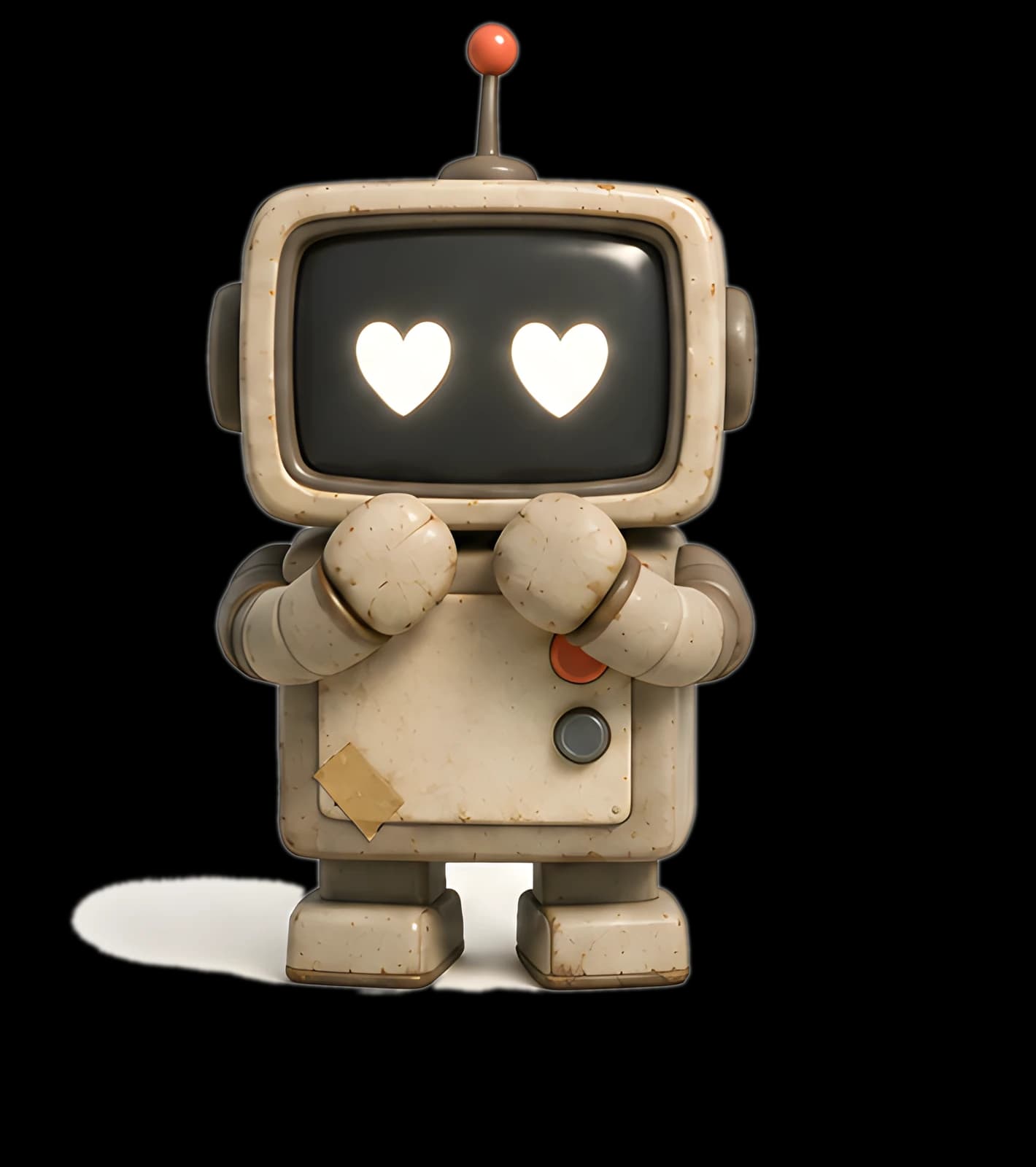 A small retro robot with heart shaped eyes